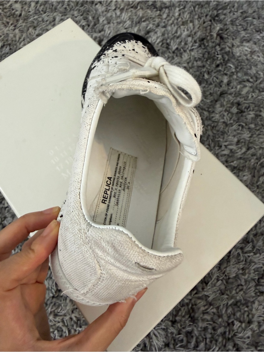 Maison Martin Margiela Rellplica White and Black Paint-Splash Low-Top Sneake - Picture 8 of 11